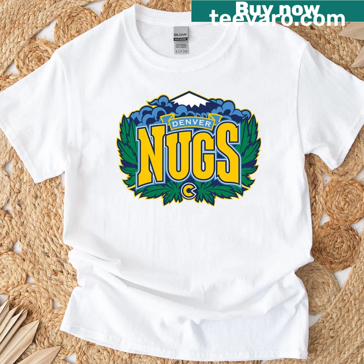 Minimalist Denver basketball graphic printed on t-shirt — on a men's t-shirt