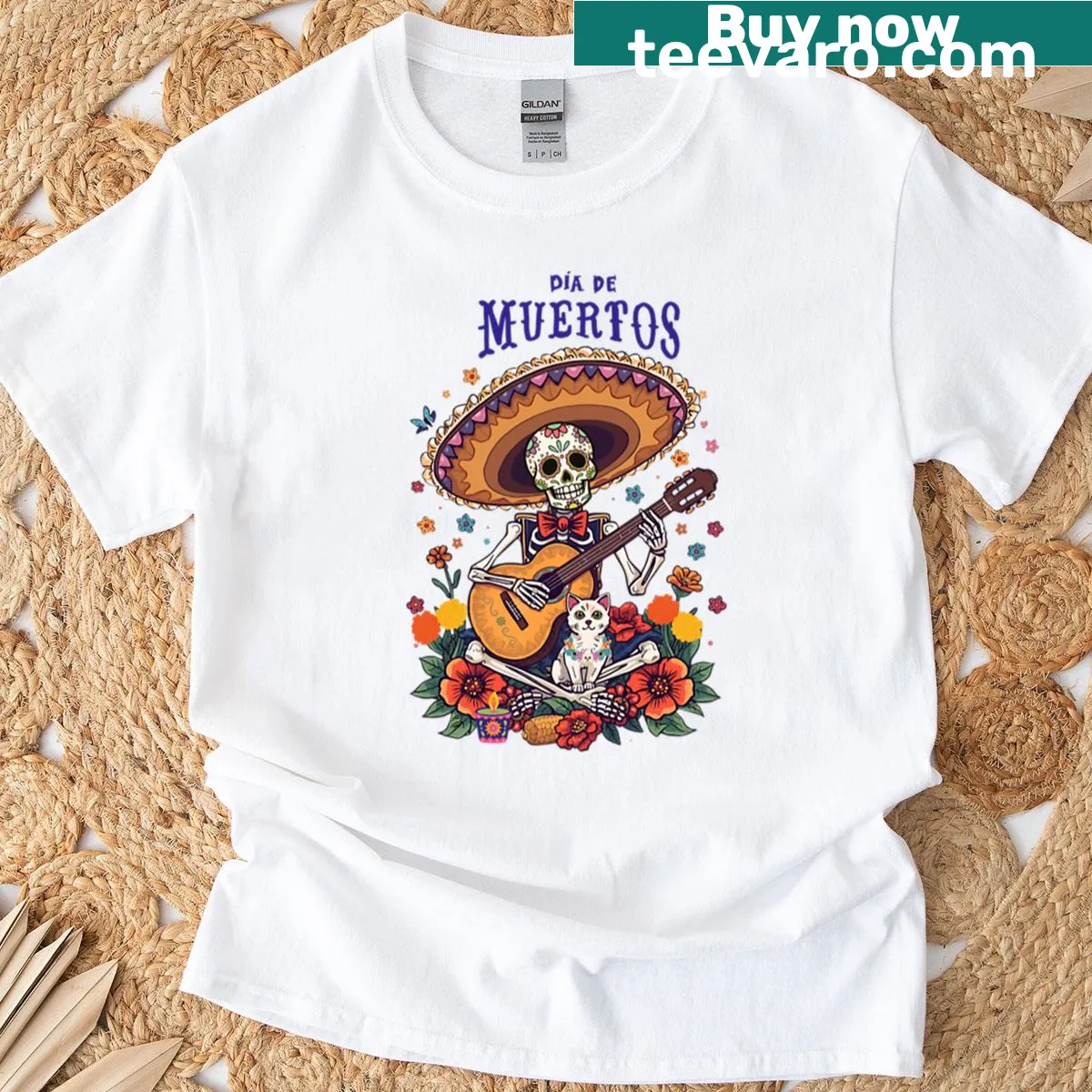 Illustration honoring Dia De Los Muertos on a festive T-shirt — on a men's t-shirt