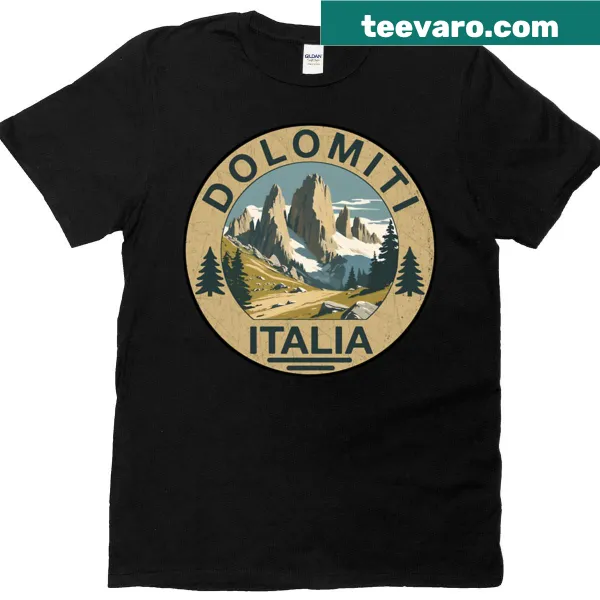 Illustration of Dolomites mountains on a travel-themed t-shirt