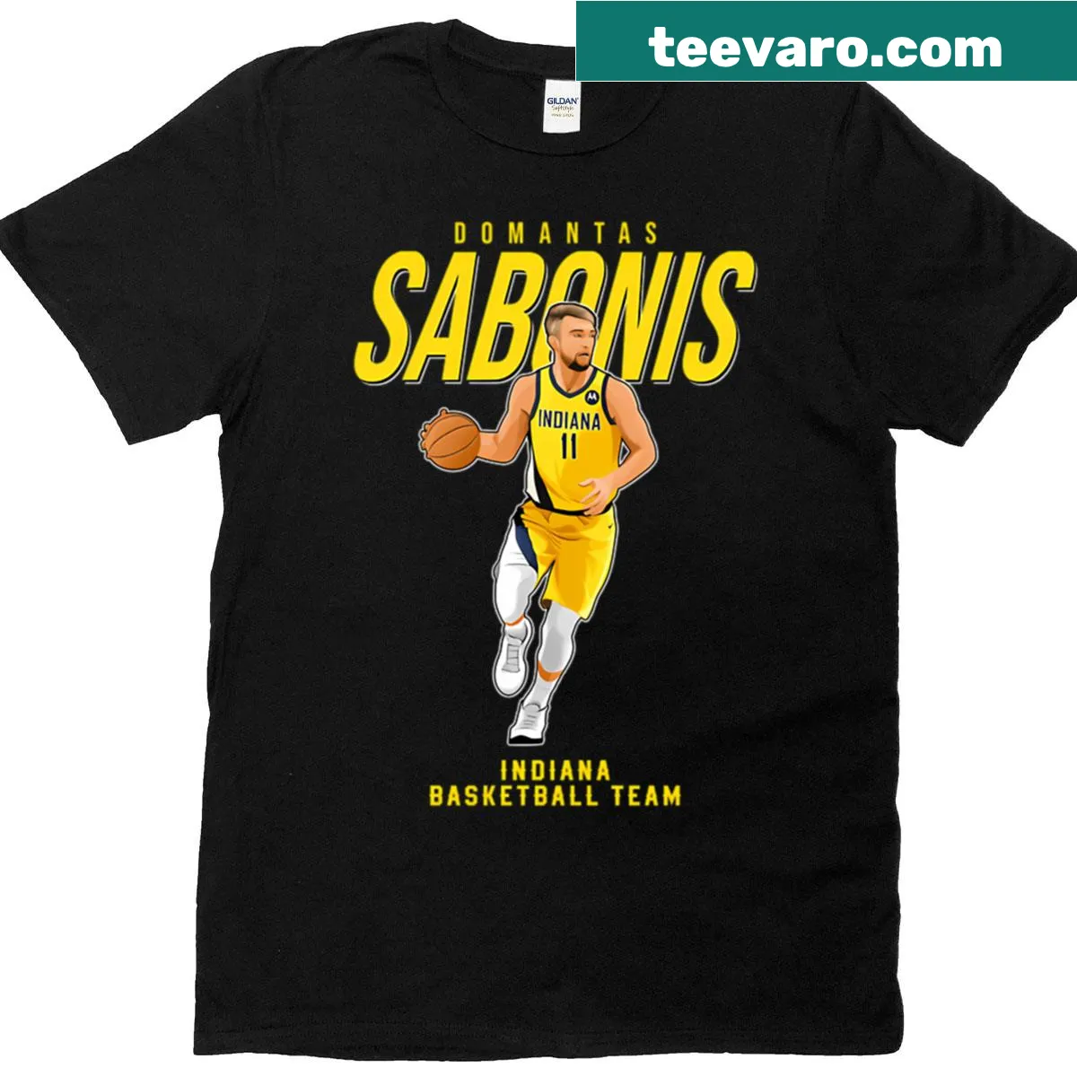 Domantas Sabonis 11 graphic on an Indiana basketball team t-shirt — on a men's t-shirt
