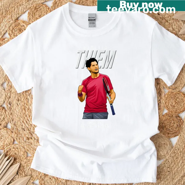 Dynamic graphic of Dominic Thiem, the Austrian tennis player, on a t-shirt.