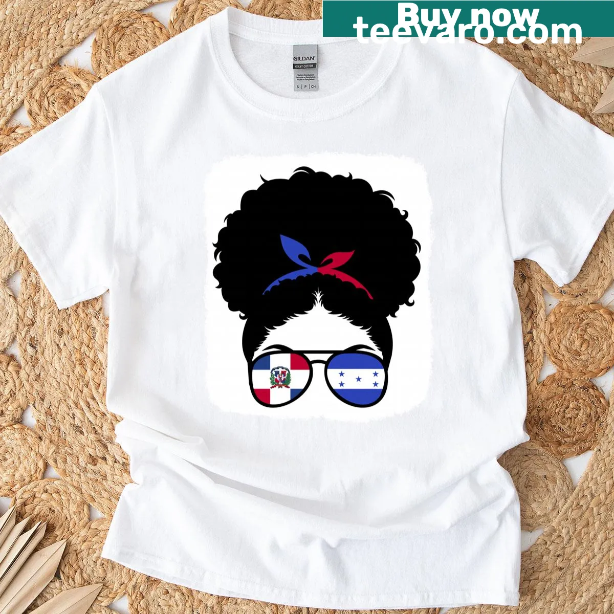 Split design representing Dominican and Honduran heritage — on a men's t-shirt