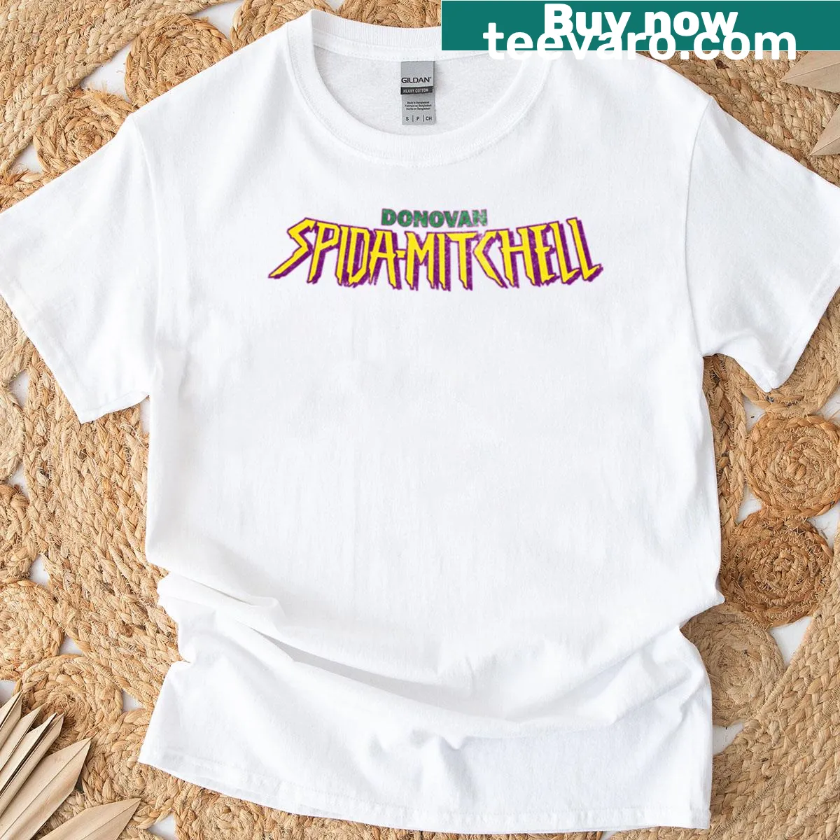 Basketball t-shirt featuring the name Donovan Spida Mitchell. — on a men's t-shirt