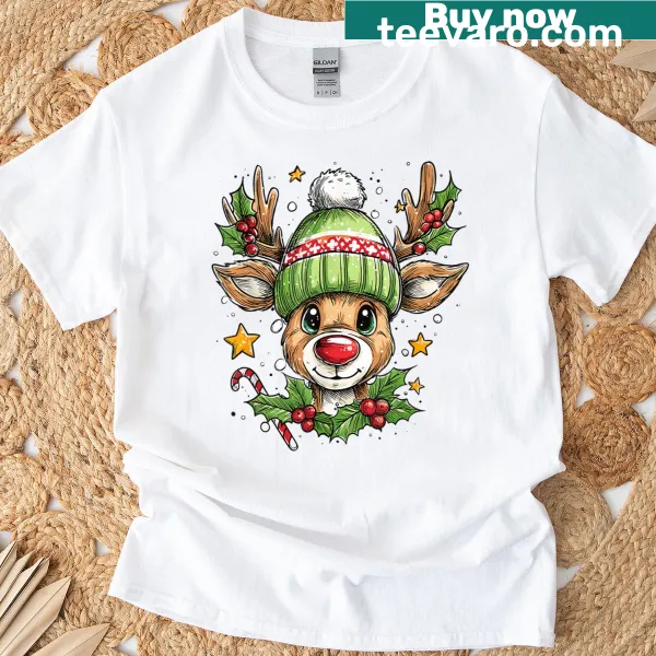 Cute reindeer with Christmas lights in a festive design