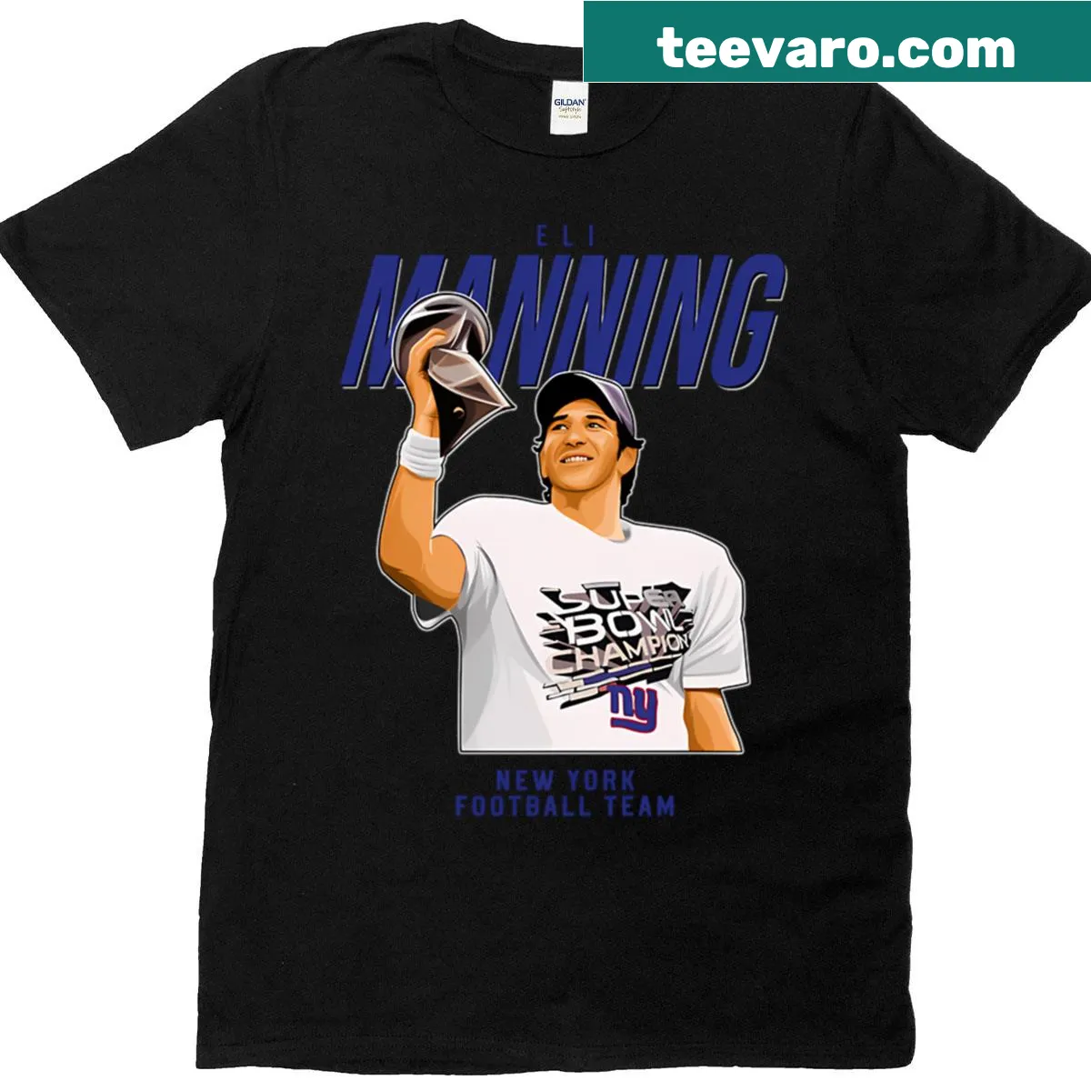 Eli Manning 10 graphic on a New York football t-shirt — on a men's t-shirt