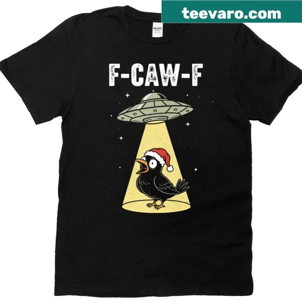 Funny crow graphic with Christmas hat and UFO T-shirt
