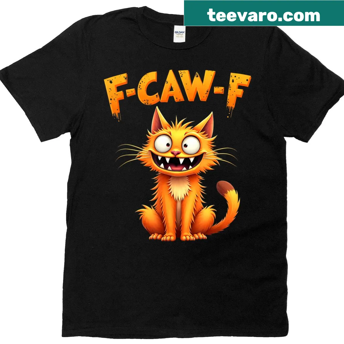 Vintage-style T-shirt with humorous cat graphic and text 'F-caw-f.' — on a men's t-shirt