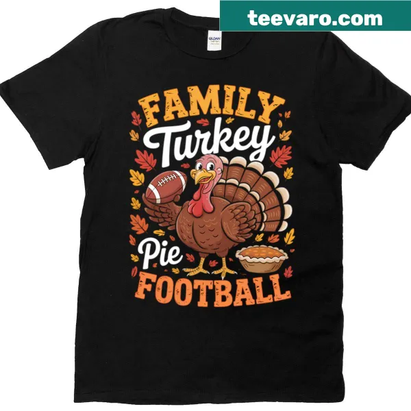 Thanksgiving themed T-shirt with turkey pie and football design