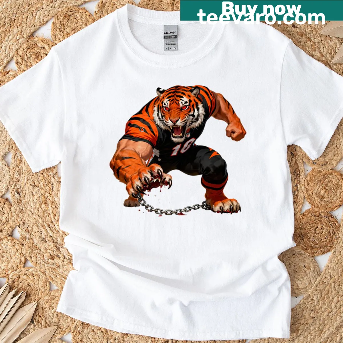 Bengal tiger design T-shirt related to football and Cincinnati — on a men's t-shirt