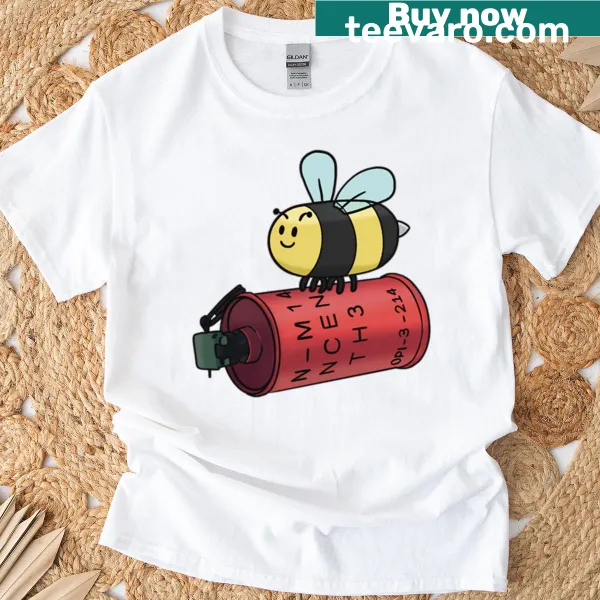 Illustration of a bee carrying a fire grenade on T-shirt