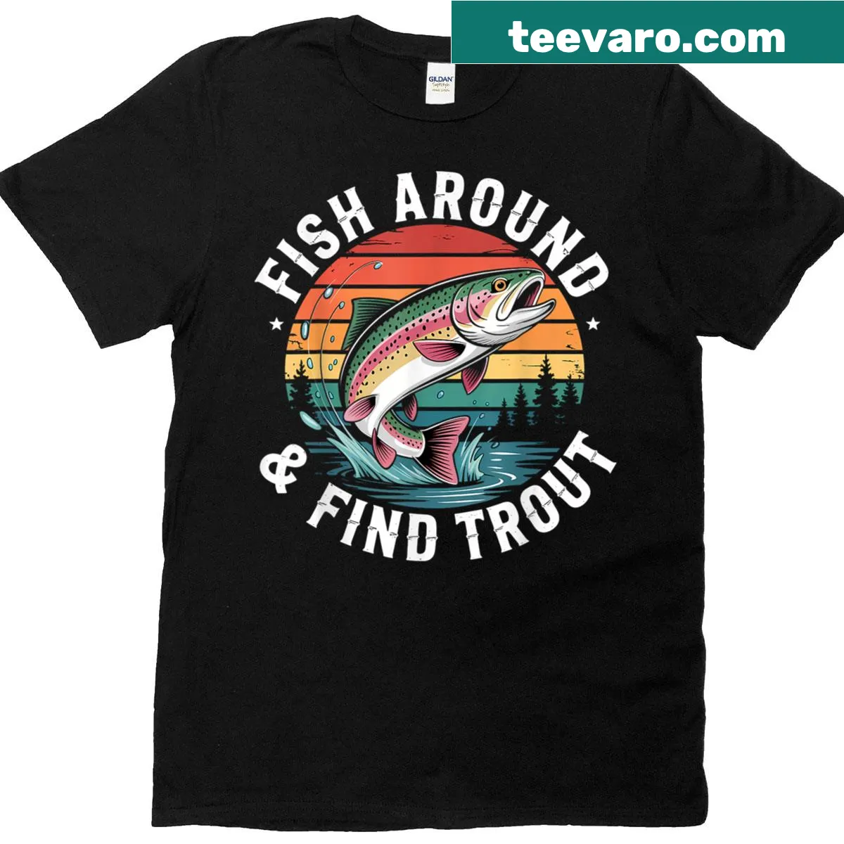 Humorous fishing T-shirt with playful graphic of fish and angling antics. — on a men's t-shirt