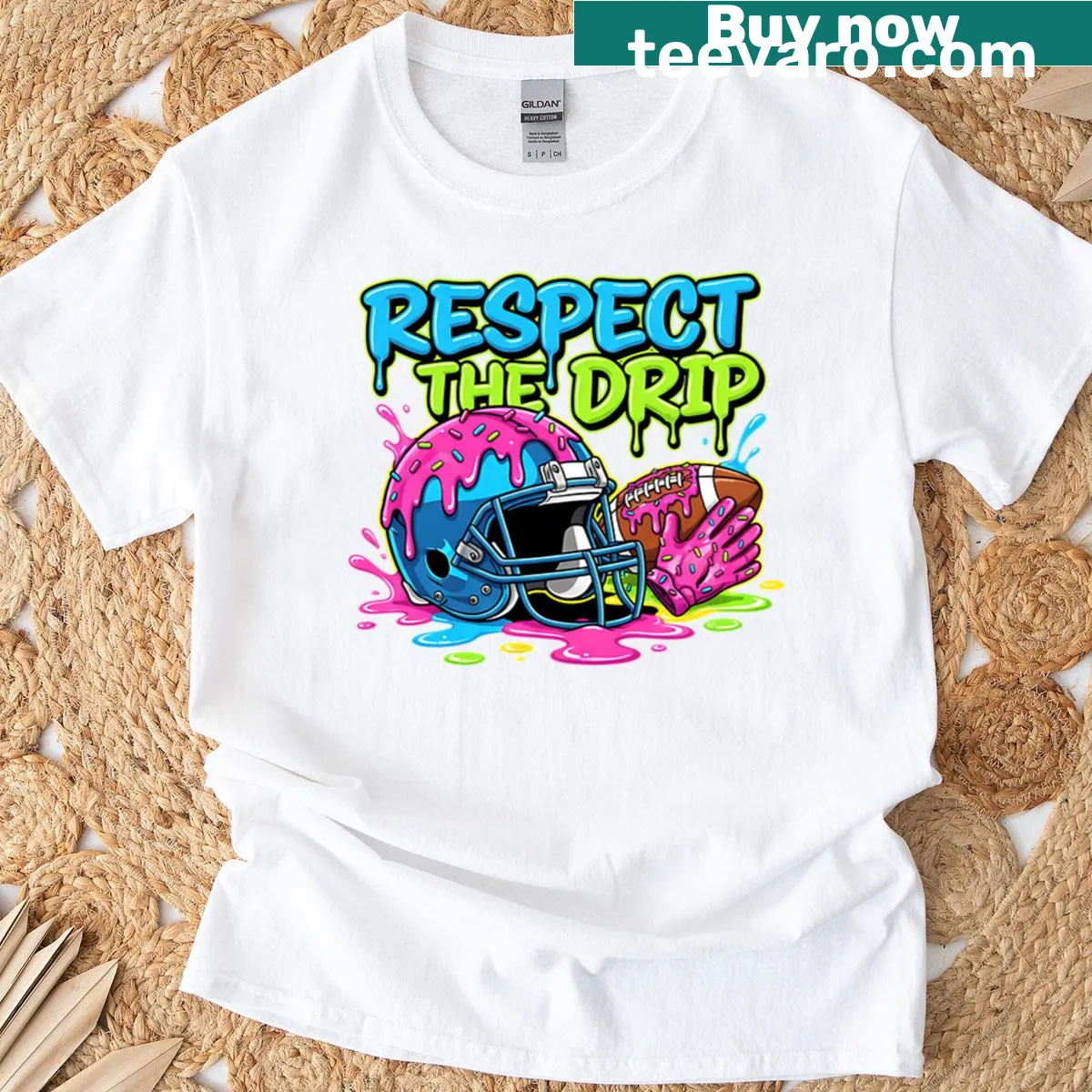 Humorous football T-shirt with ice cream sprinkle design — on a men's t-shirt