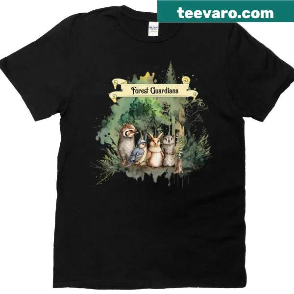 Illustrated forest guardians on a nature-themed t-shirt