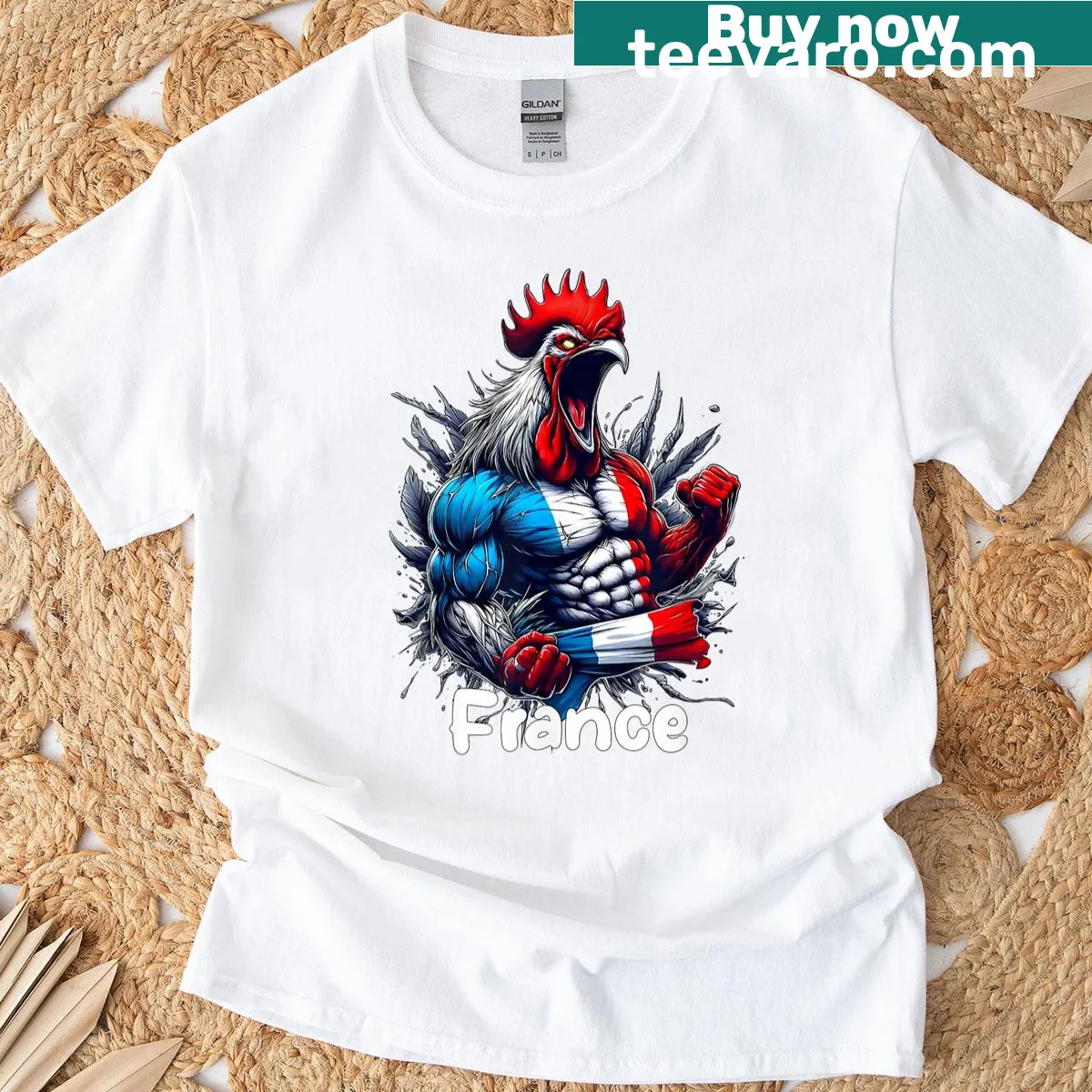 Kids T-shirt featuring France flag design with playful illustrations — on a men's t-shirt