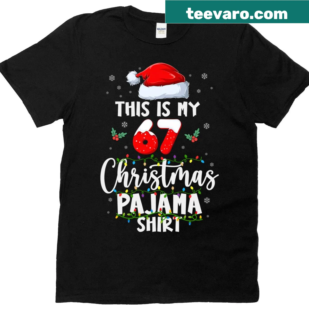 Funny Christmas t-shirt with '67' meme reference — on a men's t-shirt