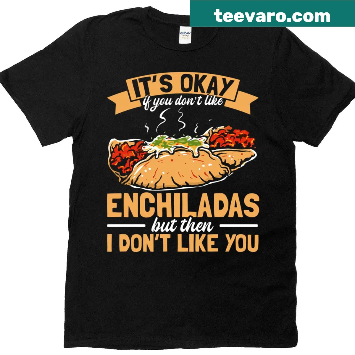 Playful enchilada graphic on Mexican food t-shirt — on a men's t-shirt
