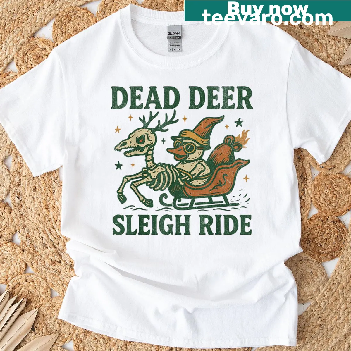 Scary reindeer skeleton with a pun for Christmas humor on shirt — on a men's t-shirt