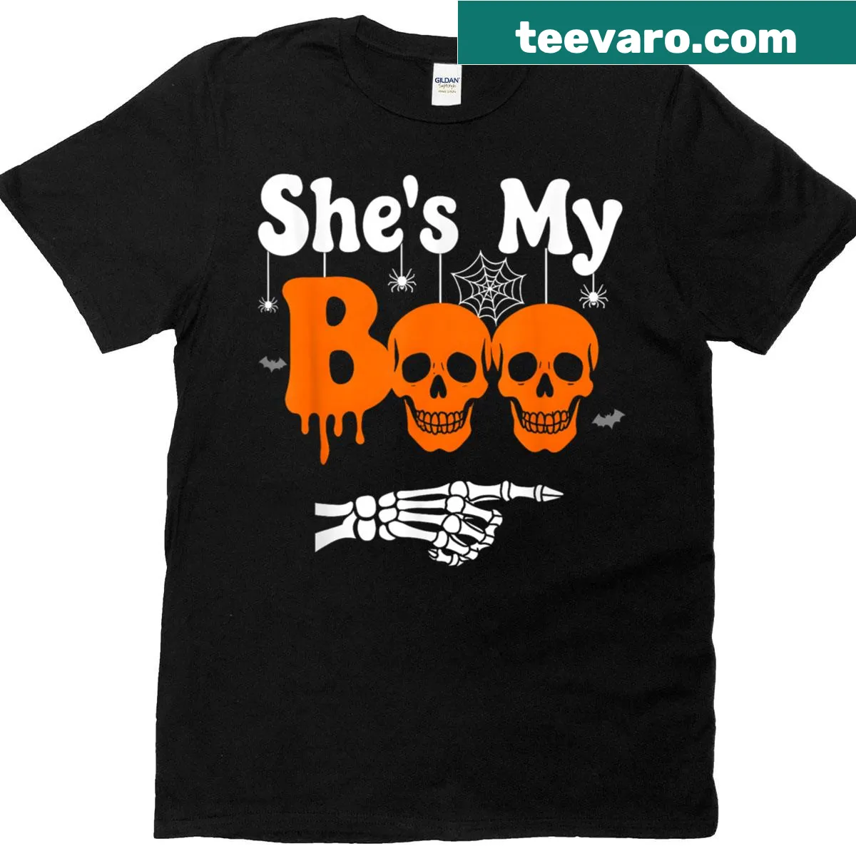 Cute Halloween date night T-shirt with 'She’s My Boo' text — on a men's t-shirt