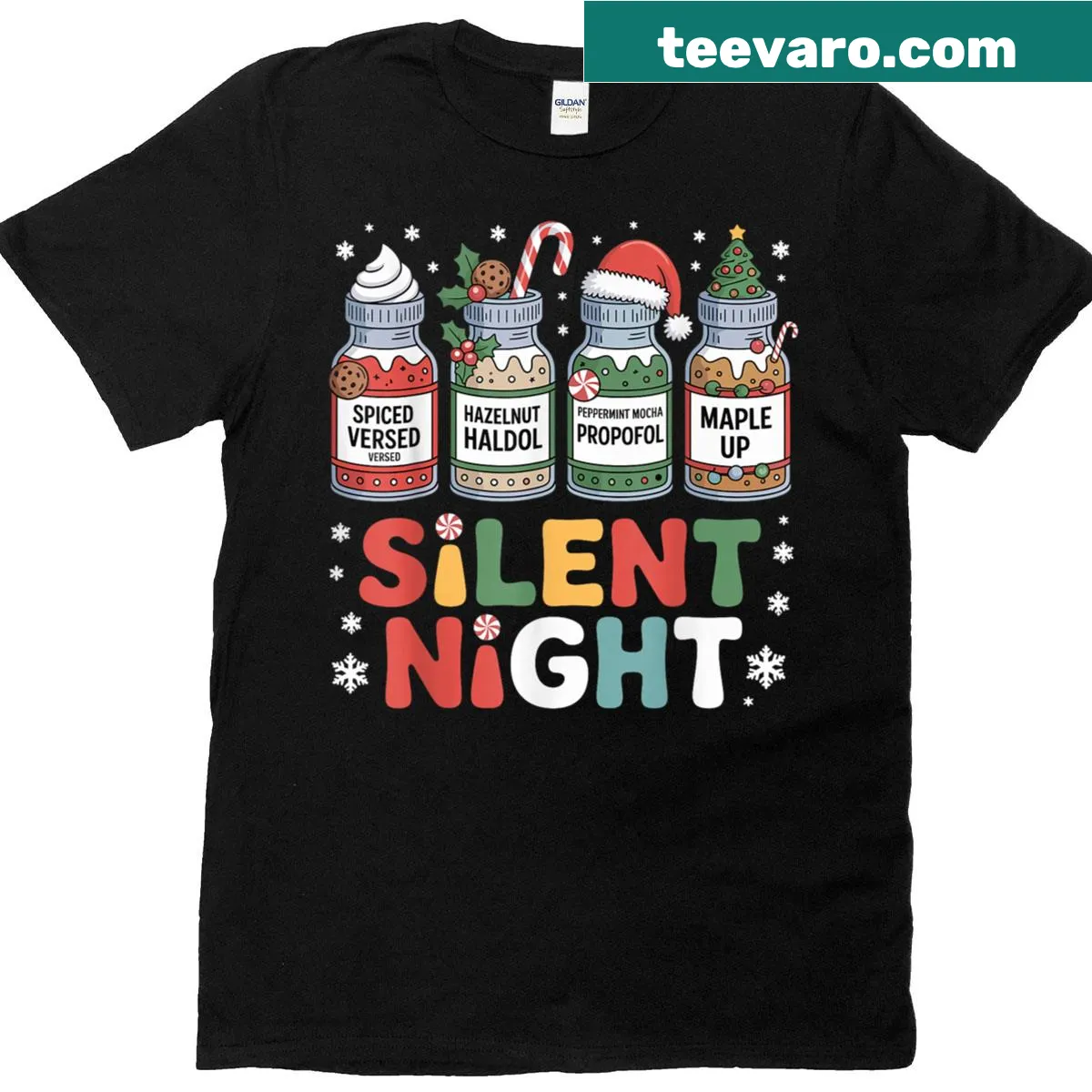 Funny Christmas t-shirt for ICU nurses with Santa and medical theme — on a men's t-shirt