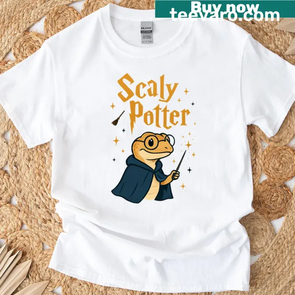 Cute gecko wizard parody t-shirt with playful typography