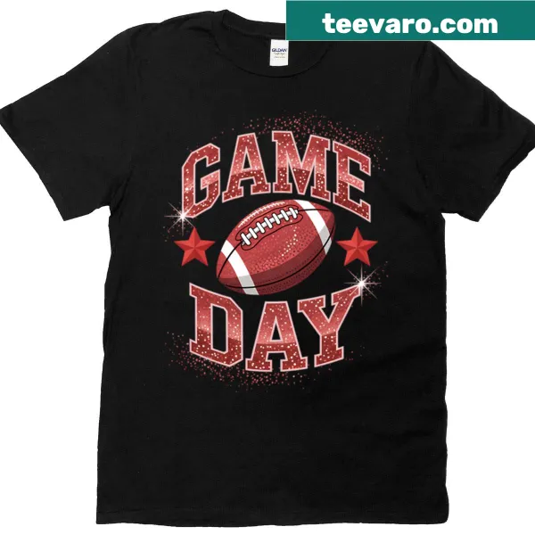 Stylish game day t-shirt with football graphics and a bow