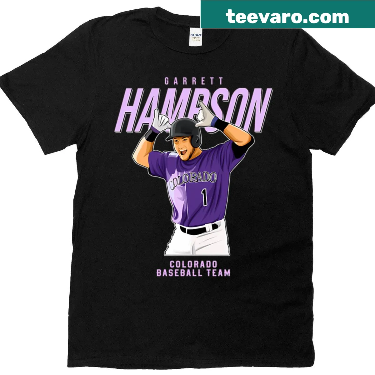 Garrett Hampson 1 Colorado baseball team graphic t-shirt — on a men's t-shirt