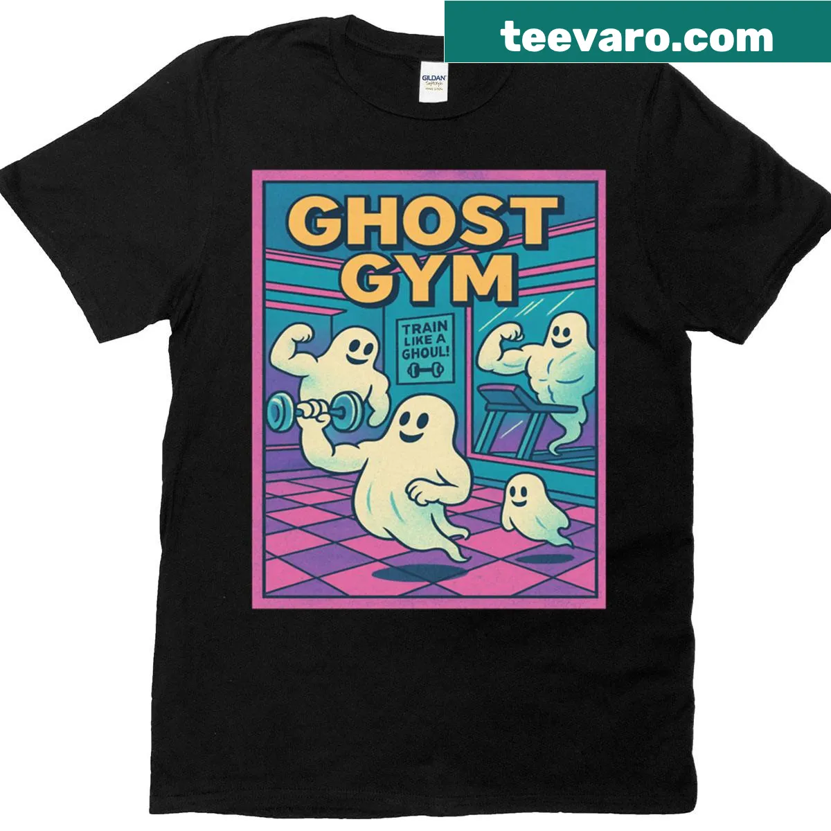 Ghost Gym t-shirt with the phrase 'Train Like A Ghoul' — on a men's t-shirt