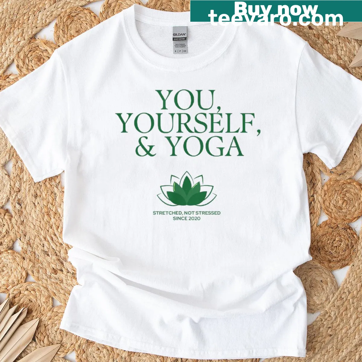Yoga studio anniversary t-shirt with an illustrative design — on a men's t-shirt
