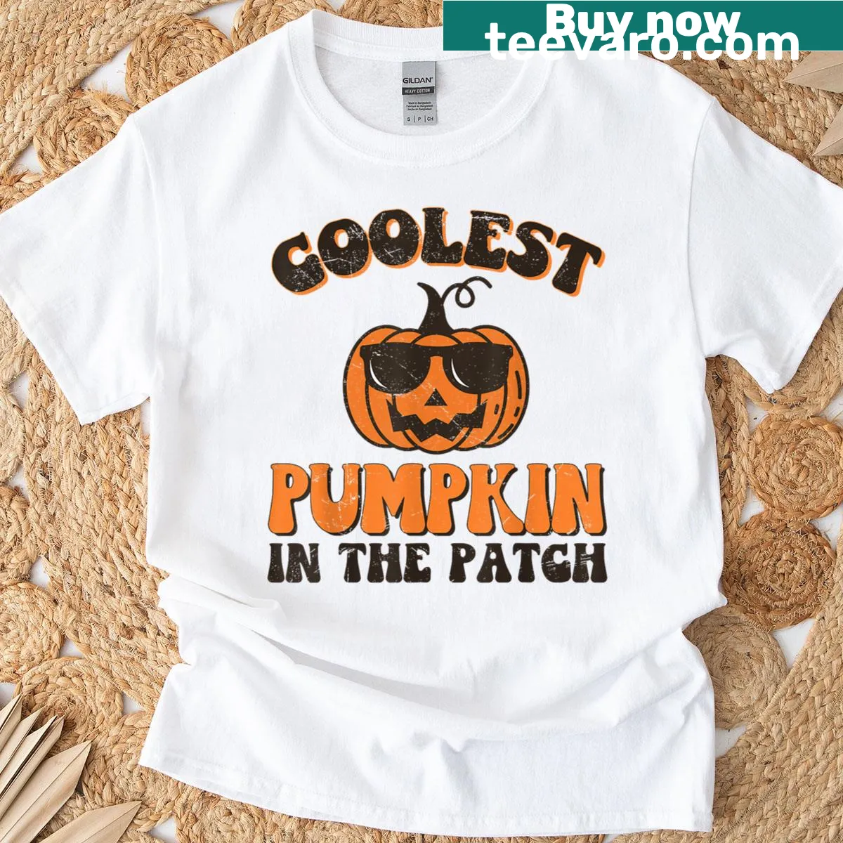 Groovy pumpkin wearing sunglasses Halloween shirt for kids — on a men's t-shirt