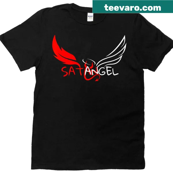 Gothic T-shirt featuring a half angel, half devil illustration for an edgy look.