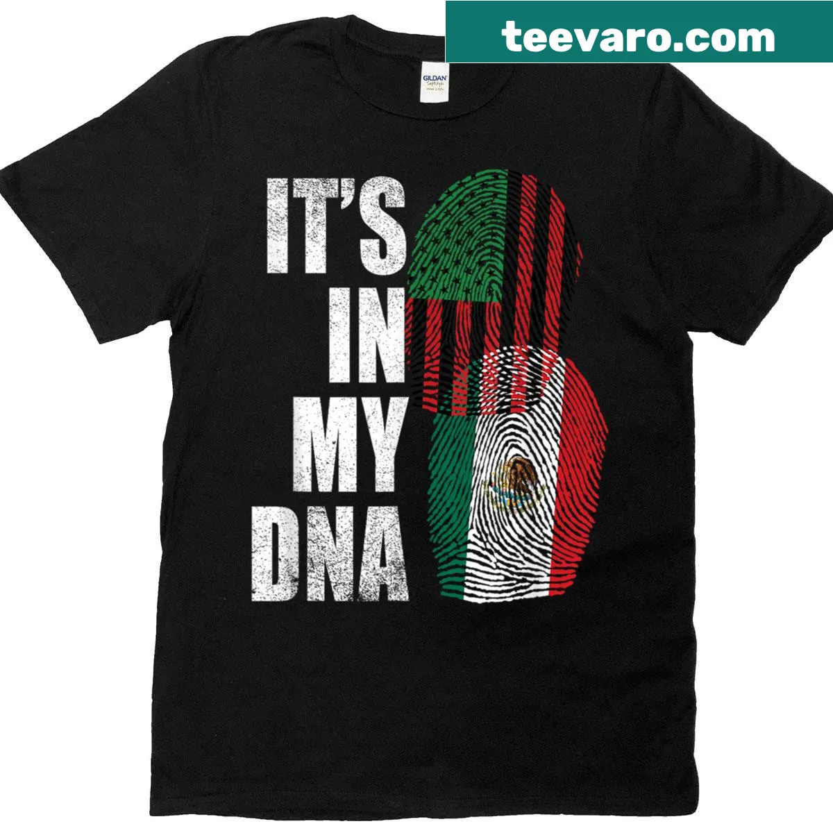 T-shirt featuring African American and Mexican flags graphic — on a men's t-shirt