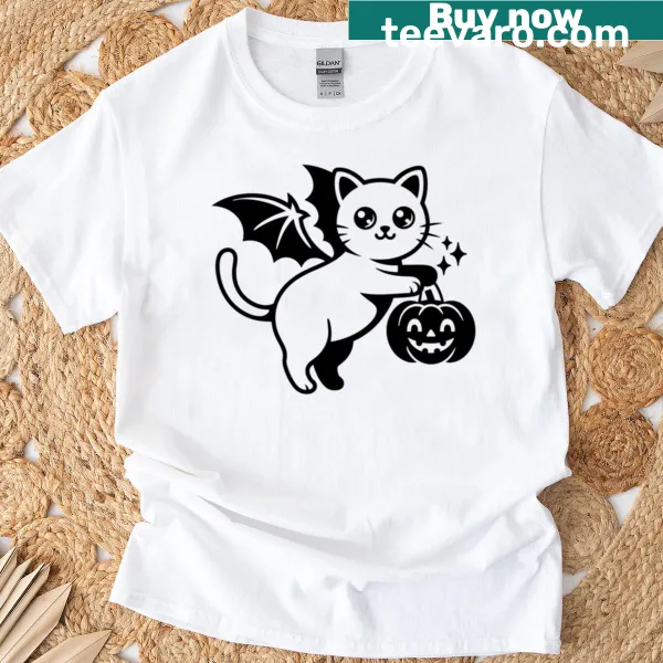 Cute cat in bat costume Halloween shirt