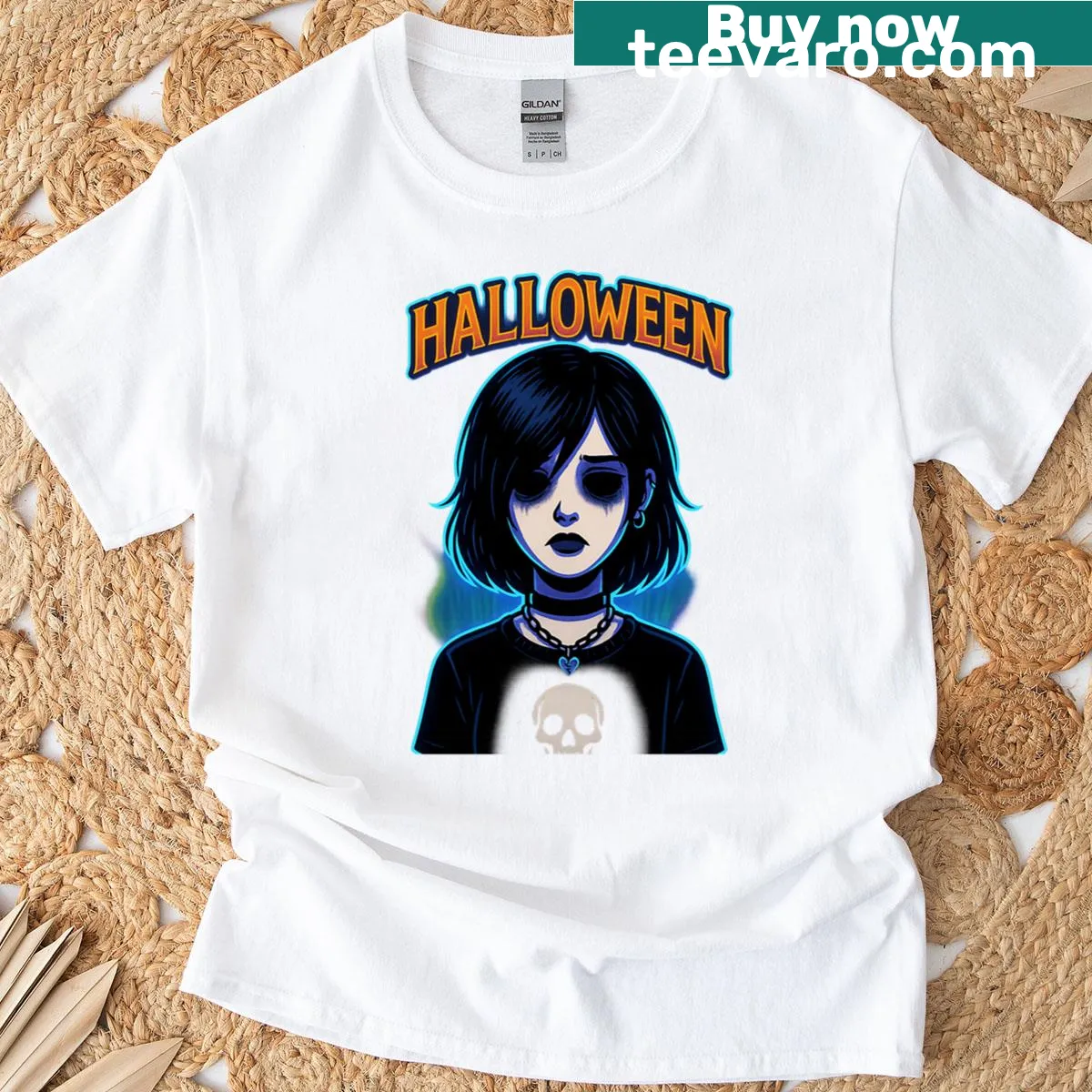 Gothic Halloween T-shirt with emo style text — on a men's t-shirt