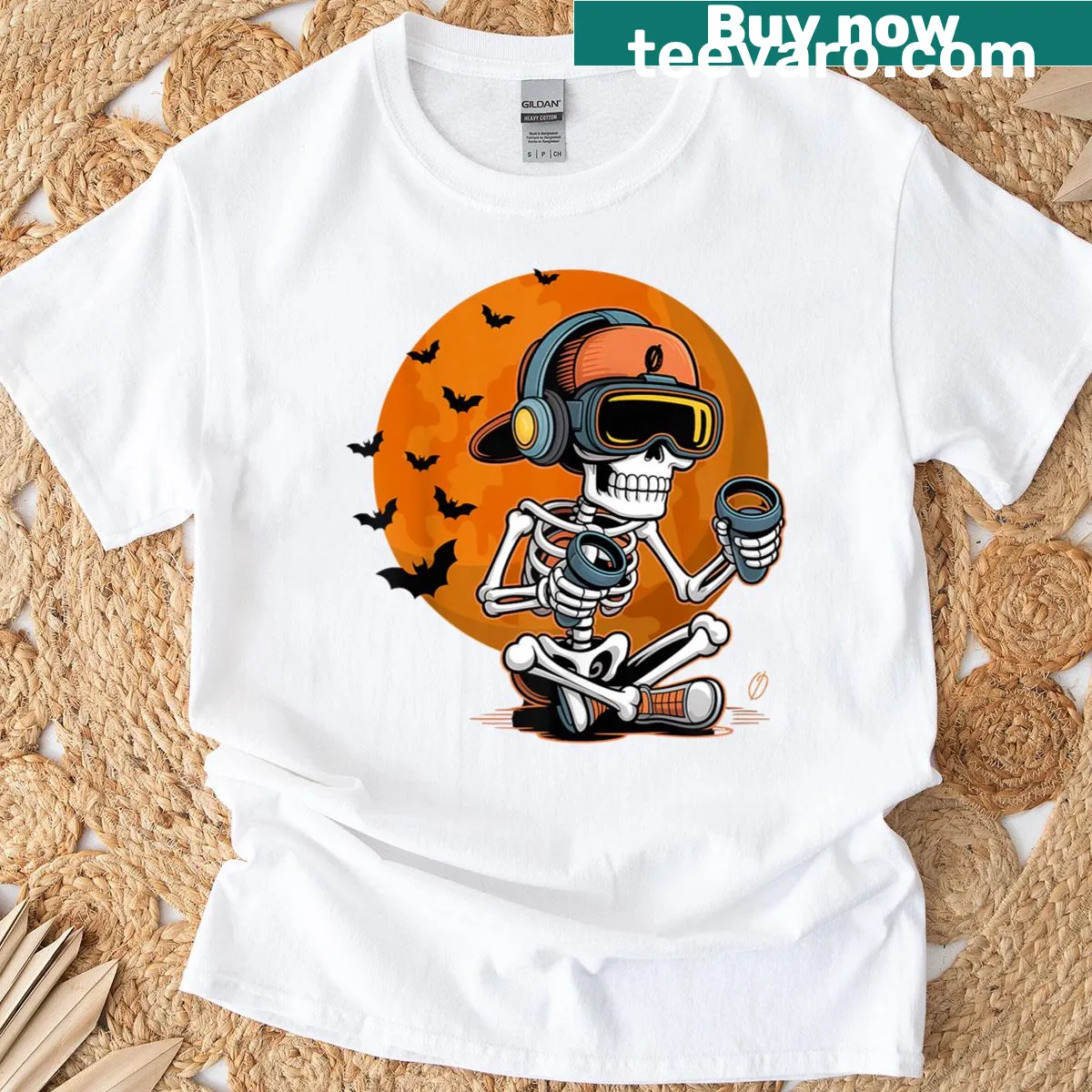 Skeleton gaming design for Halloween enthusiasts — on a men's t-shirt