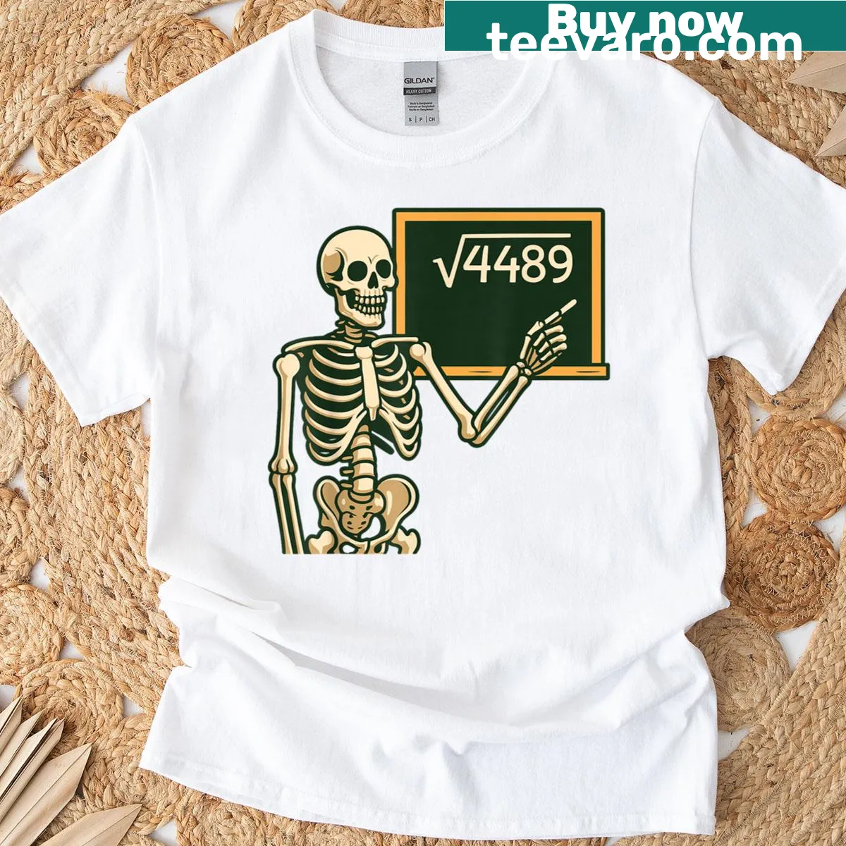 Funny Halloween t-shirt with skeleton and math theme design — on a men's t-shirt