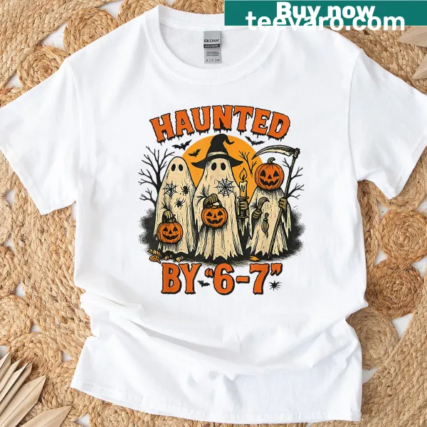 Funny Halloween T-shirt featuring a ghost and floral design
