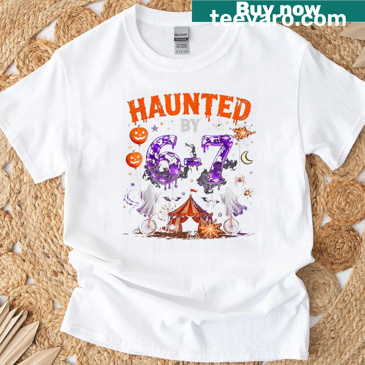 Funny Halloween ghost and pumpkin meme graphic t-shirt — on a men's t-shirt
