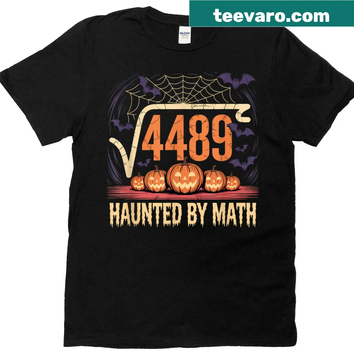 Funny T-shirt for math teachers with 'Haunted By Math' text — on a men's t-shirt