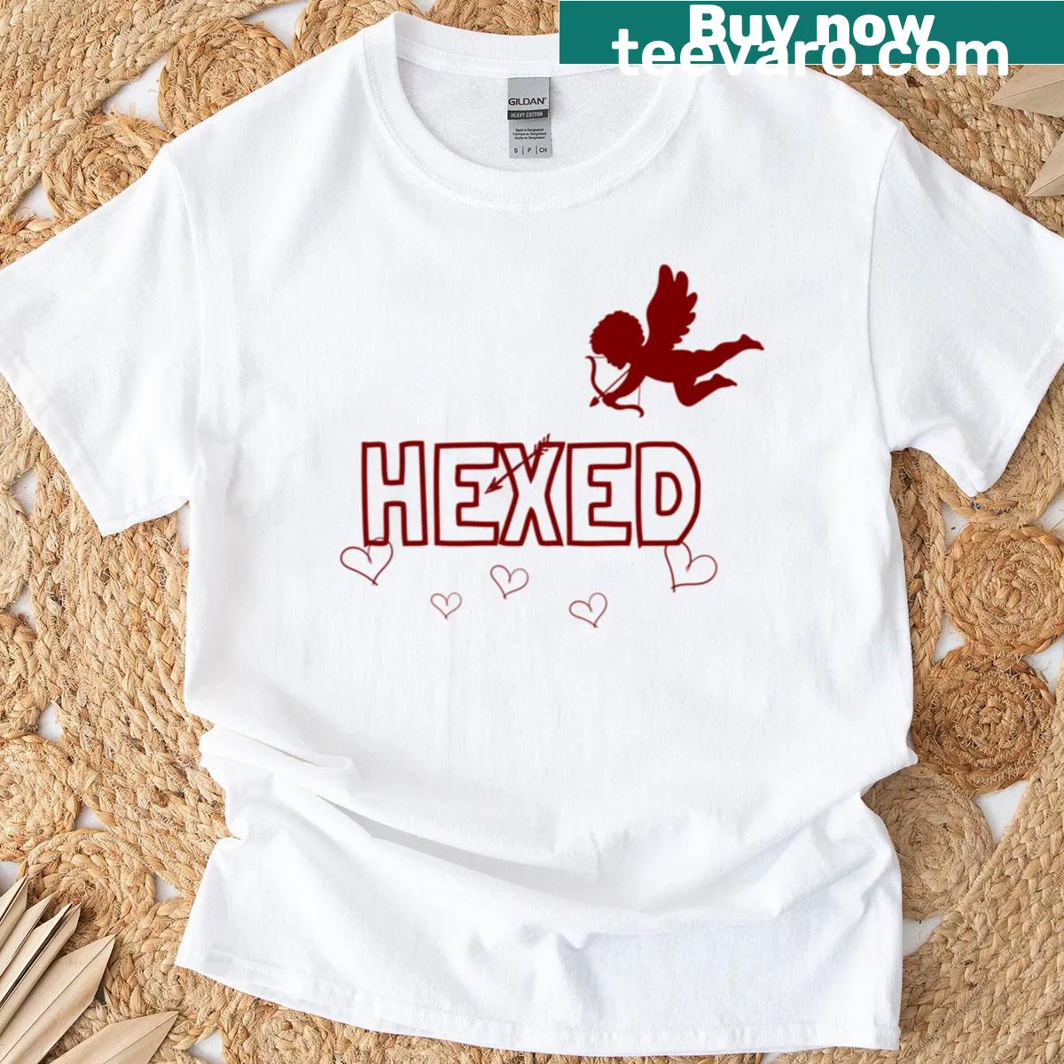 Gothic anti-valentine themed t-shirt with a cursed Cupid design — on a men's t-shirt