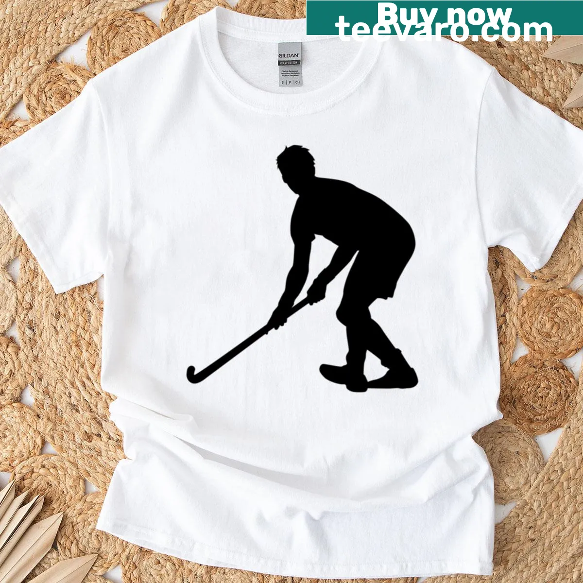 Playful field hockey design T-shirt — on a men's t-shirt