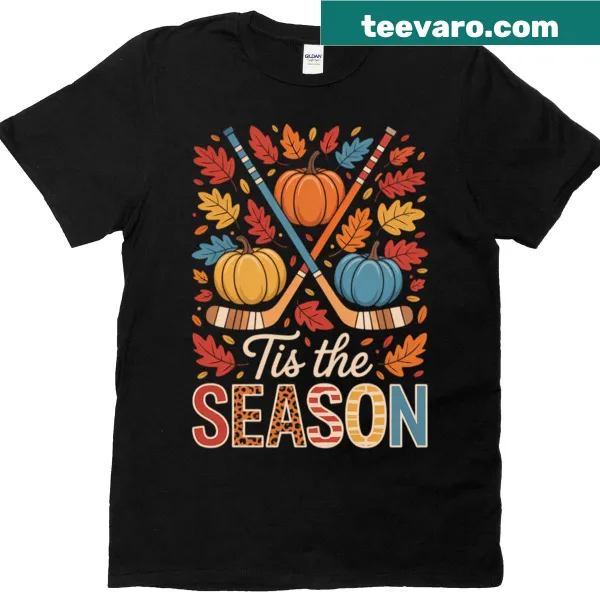 Thanksgiving-themed T-shirt featuring a hockey pumpkin illustration