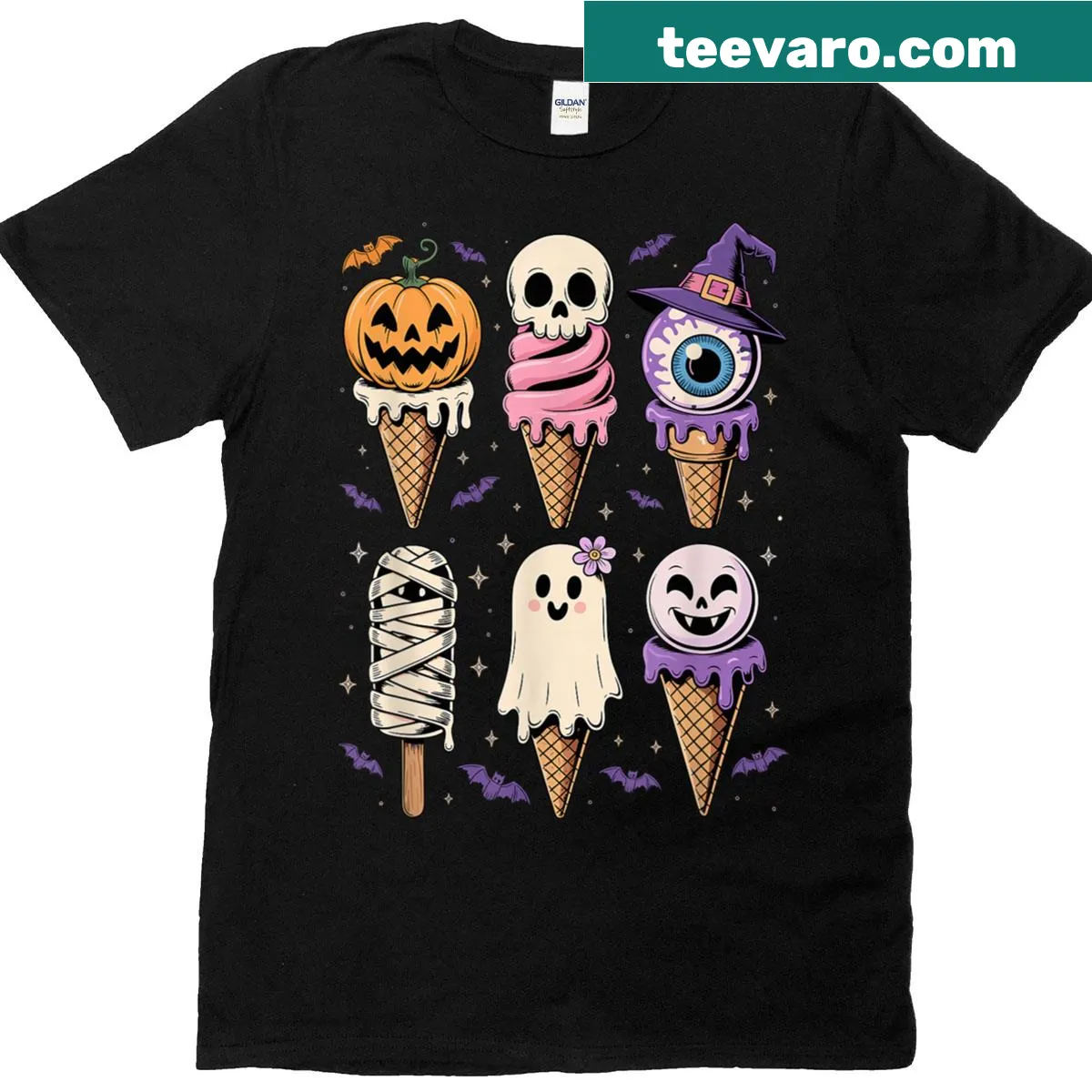 Cartoon popsicle with spooky face for Halloween-themed T-shirt — on a men's t-shirt