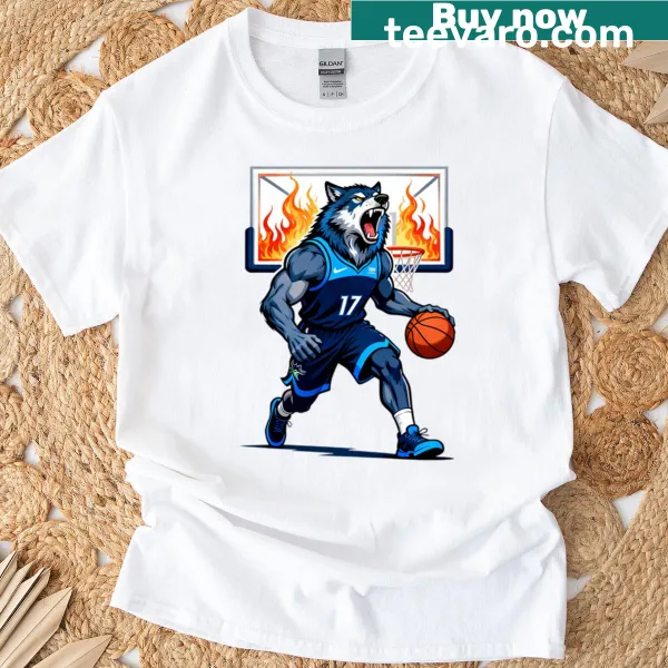 Basketball t-shirt with a fierce howling wolf mascot design