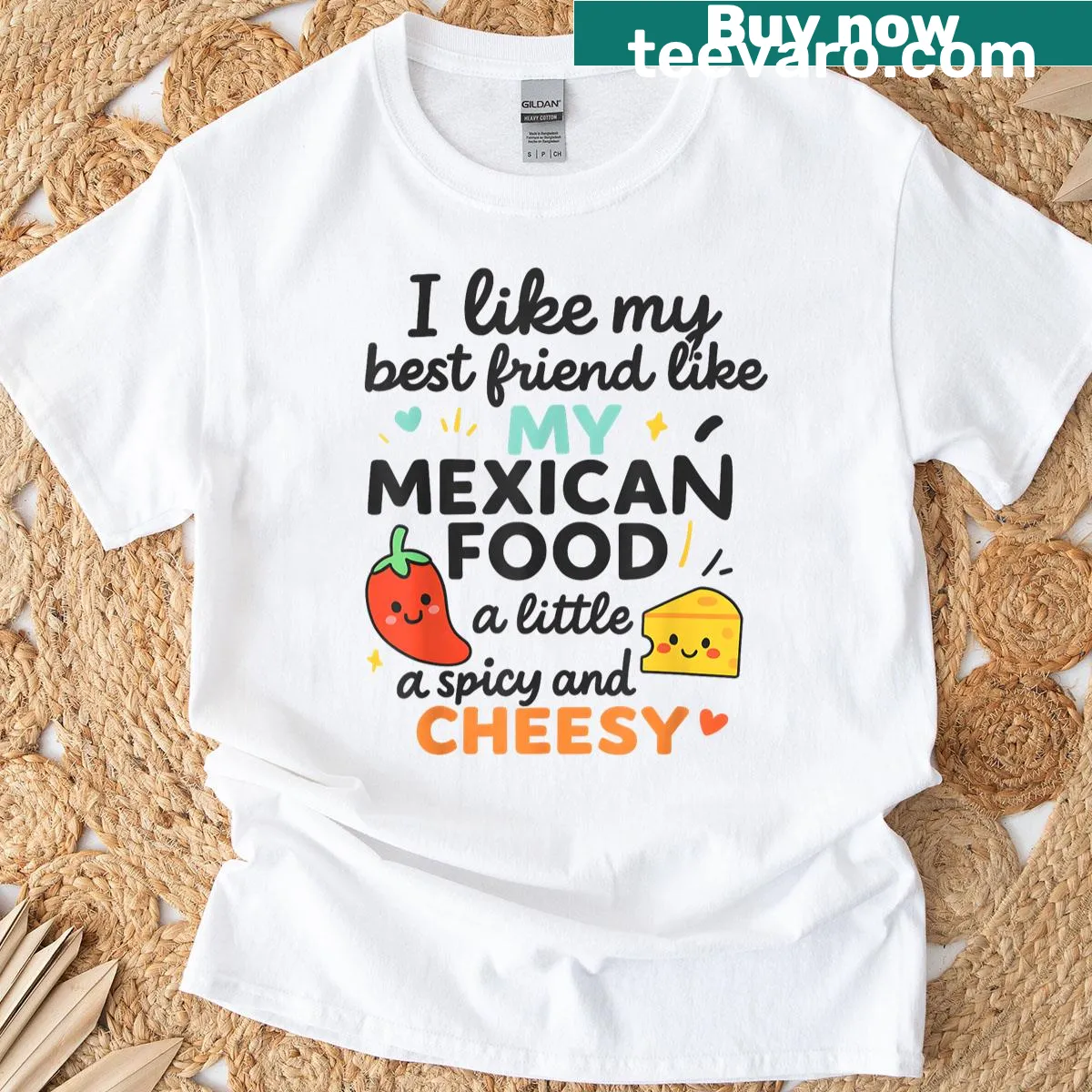 Funny t-shirt with saying about friends and spicy food — on a men's t-shirt