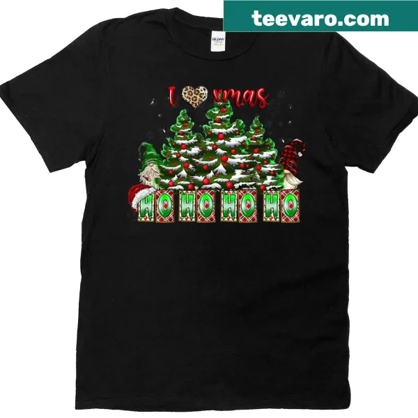 Christmas T-shirt with Ho Ho Ho text and gnome graphics.
