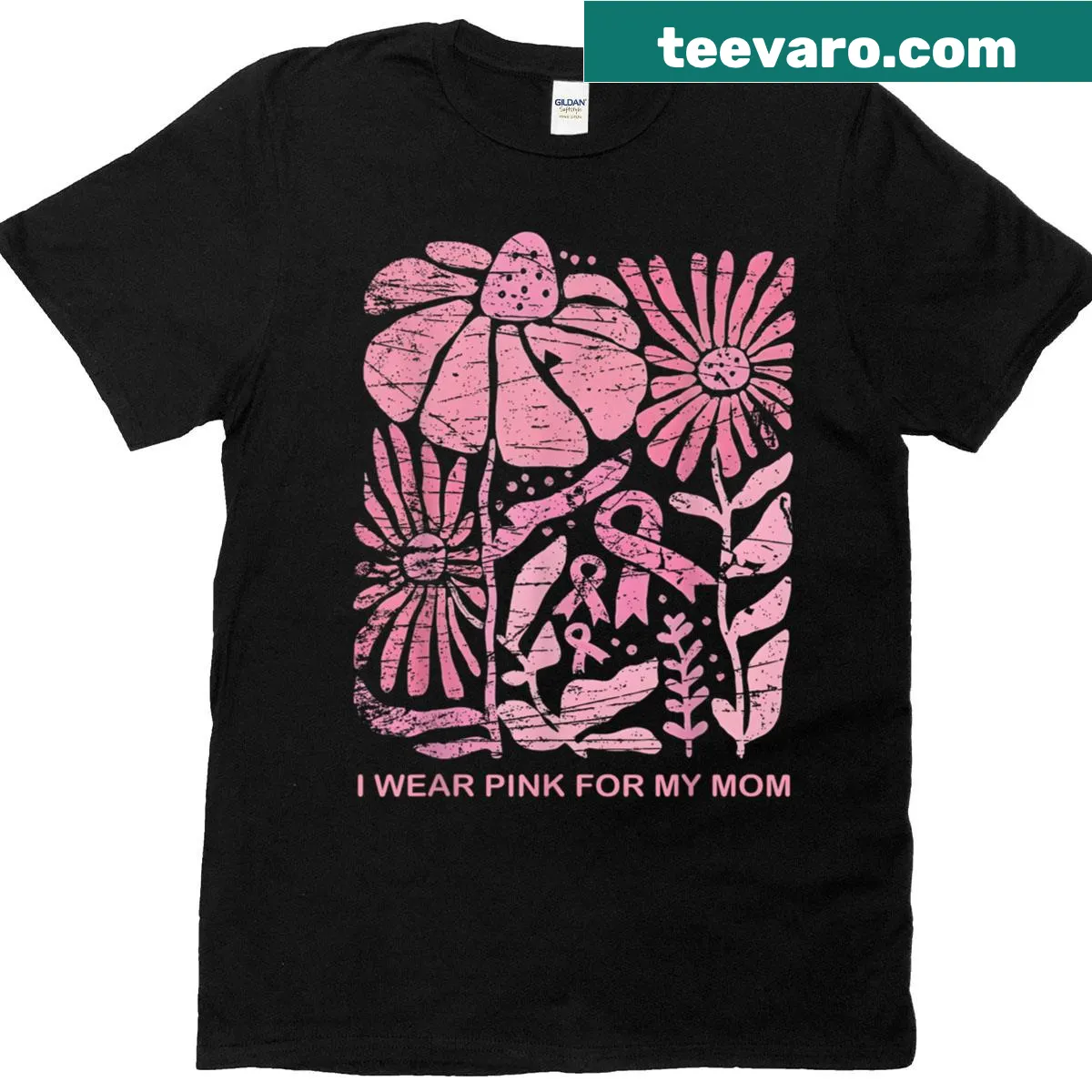 T-shirt with the phrase 'I Wear Pink For My Mom' — on a men's t-shirt
