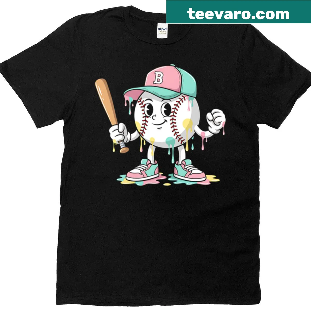 Cute ice cream drip design with baseball theme for girls — on a men's t-shirt