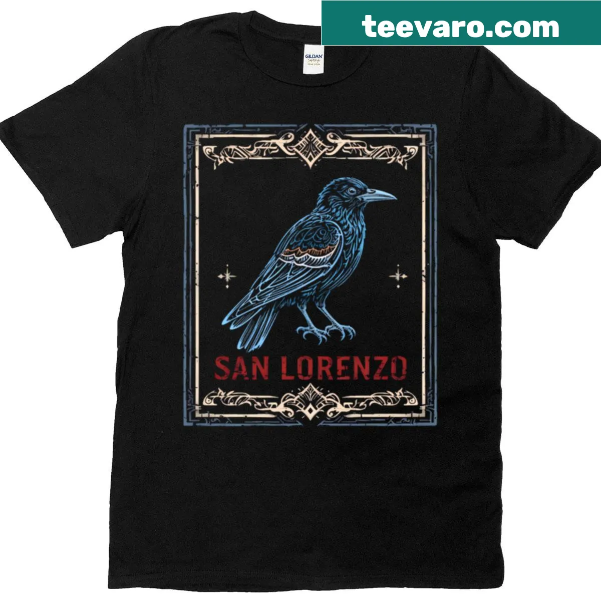 Illustrated raven design representing Cuervo Boedo soccer team. — on a men's t-shirt