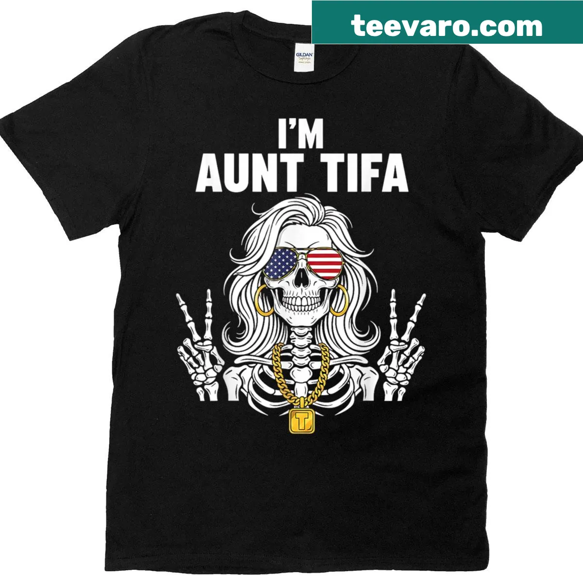 Playful skeleton design with patriotic symbols on a t-shirt — on a men's t-shirt