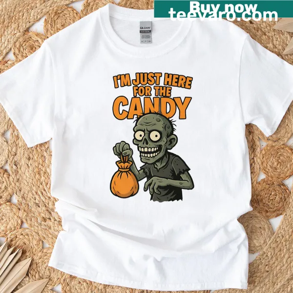 Halloween t-shirt with 'I’m Just The Candy Zombie' text